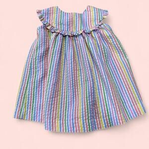 Vintage Rainbow Striped Baby Dress Ruffles 3–6 Months